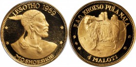 LESOTHO. 4 Maloti, 1969. PCGS PROOF-67 DEEP CAMEO Gold Shield.

Fr-10; KM-10. Struck to commemorate the F.A.O. series with a mintage of only 3,000 p...