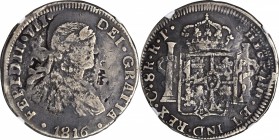 MEXICO. War of Independence. Chihuahua. 8 Reales, 1816-RP. NGC FINE-15.

KM-111.1. Struck over an earlier cast silver Chihuahua 8 Reales. Typical cr...