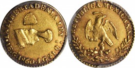 MEXICO. Escudo, 1860-Ga JG. Guadalajara Mint. PCGS AU-50 Gold Shield.

Fr-101; KM-379.2. Attractive and original with a deep ring of mauve tone that...