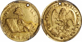 MEXICO. 1/2 Escudo, 1835/4-Do RM. Durango Mint. PCGS Genuine--Holed, AU Details Gold Shield.

Fr-111; KM-378.1. The overdate is rather bold with a n...