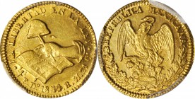 MEXICO. 1/2 Escudo, 1844/33-Do RM. Durango Mint. PCGS MS-62 Gold Shield.

Fr-111; KM-378.1. Date over various dates. Impressively detailed with a fa...