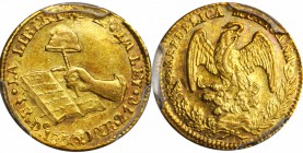 MEXICO. 1/2 Escudo, 1850/33-Do JMR. Durango Mint. PCGS AU-58 Gold Shield.

Fr-111; KM-378.1. Well struck with a mixture of attractive blue, rose and...