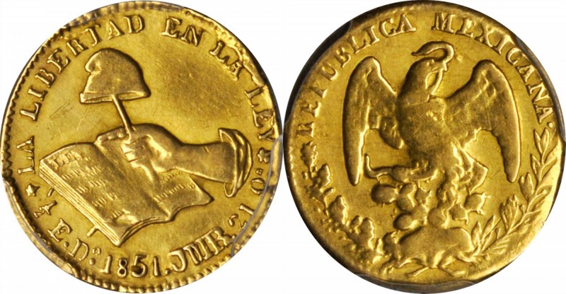 MEXICO. 1/2 Escudo, 1851-Do JMR. Durango Mint. PCGS Genuine--Repaired, EF Detail...
