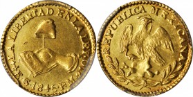 MEXICO. 1/2 Escudo, 1845-Go PM. Guanajuato Mint. PCGS Genuine--Scratch, Unc Details Gold Shield.

Fr-115; KM-378.4. A small mark appears in the fiel...