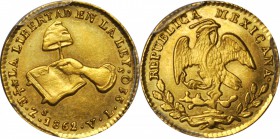 MEXICO. 1/2 Escudo, 1862/1-Zs VL. Mexico City Mint. PCGS AU-58 Gold Shield.

Fr-118; KM-378.6. Charming quality for the grade with a nice strike and...
