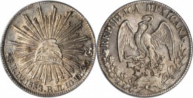 MEXICO. 8 Reales, 1833/2-Do RM/RL. Durango Mint. PCGS AU-55.

KM-377.4. Sharply struck with light tone over both sides and shimmering luster in the ...