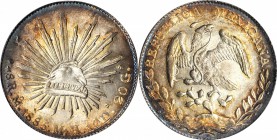MEXICO. 8 Reales, 1885-Mo MH. Mexico City Mint. PCGS MS-65 Gold Shield.

KM-377.10; DP-Mo70. Sharply struck with cartwheel luster and gorgeous russe...