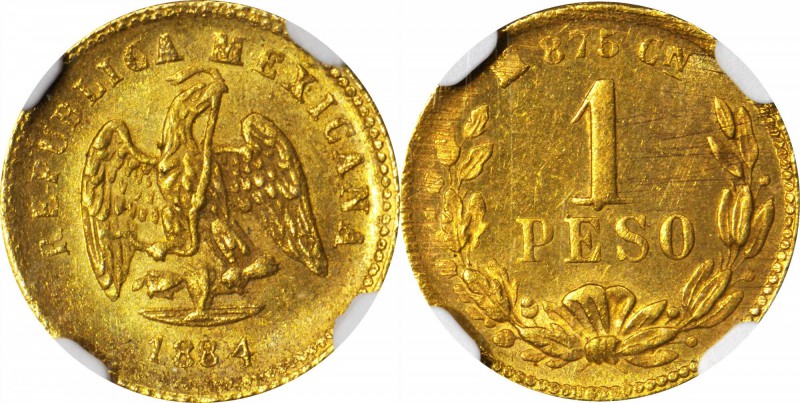 MEXICO. Peso, 1884-Cn M. Culiacan Mint. NGC MS-63.

Fr-160; KM-410.2. Sharply ...