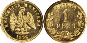 MEXICO. Peso, 1895-Cn M. Culiacan Mint. ICG MS-65.

Fr-160; KM-410.2. From a mintage of 1,143 pieces. Sharply detailed with clean fields that border...