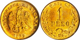 MEXICO. Peso, 1899-Cn Q. Culiacan Mint. PCGS MS-64.

Fr-160; KM-410.2. From a mintage of 2,000 pieces. Vibrantly toned with repunching visible in th...