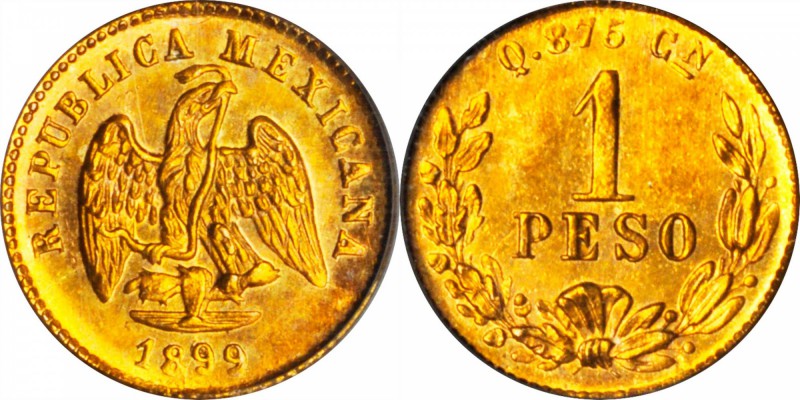 MEXICO. Peso, 1899-Cn Q. Culiacan Mint. PCGS MS-64.

Fr-160; KM-410.2. From a ...