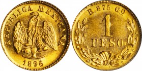 MEXICO. Peso, 1896/5-Go R. Guanajuato Mint. PCGS MS-62.

Fr-161; KM-410.3. From a mintage of 4,671 pieces. Visually impressive with the added benefi...