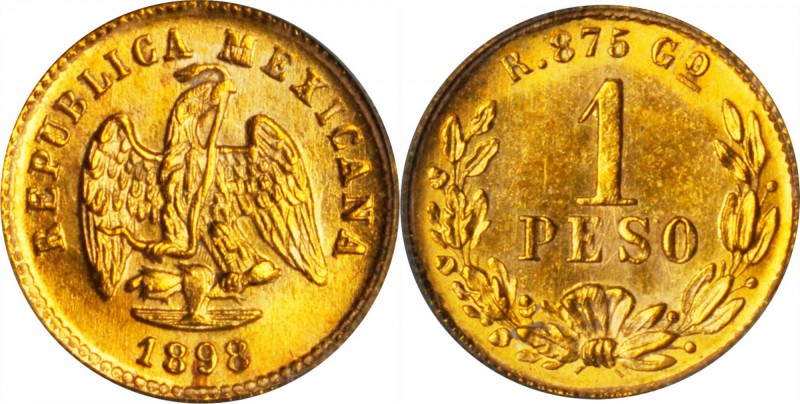 MEXICO. Peso, 1898-Go R. Guanajuato Mint. PCGS MS-63.

Fr-161; KM-410.3. From ...