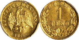 MEXICO. Peso, 1878/7-Mo M. Mexico City Mint. PCGS MS-62 Gold Shield.

Fr-157; KM-410.5. Reported mintage of only 2,000 pieces. The overdate is not l...