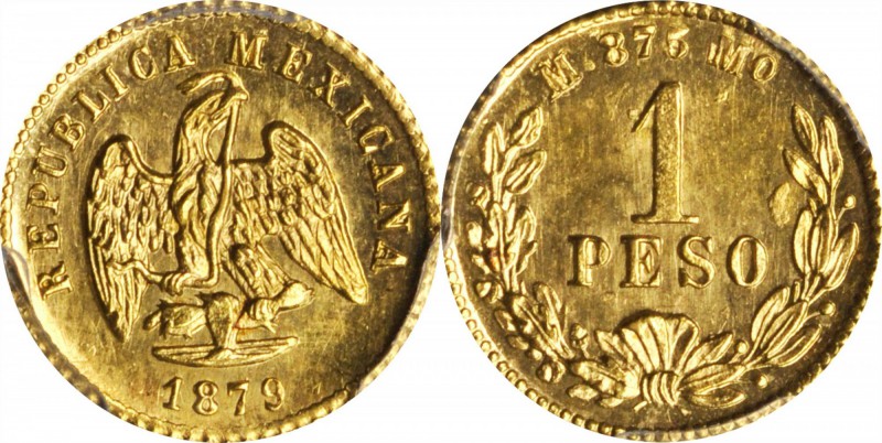 MEXICO. Peso, 1879-Mo M. Mexico City Mint. PCGS MS-64 Gold Shield.

Fr-157; KM...
