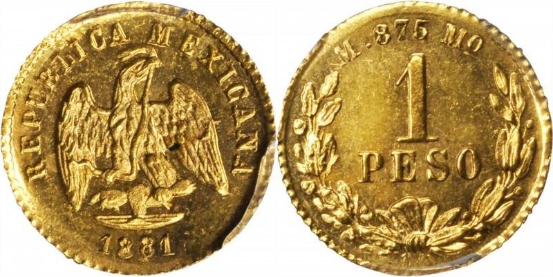 MEXICO. Peso, 1881/70-Mo M. Mexico City Mint. PCGS MS-63 Gold Shield.

Fr-157;...