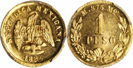 MEXICO. Peso, 1884(8/7)-Mo M. Mexico City Mint. PCGS MS-64 Gold Shield.

Fr-157; KM-410.5. Second "8" punched over a "7". Sharply struck, very flash...