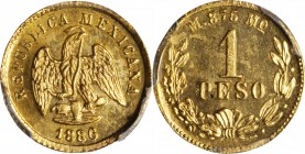 MEXICO. Peso, 1886-Mo M. Mexico City Mint. PCGS MS-64 Gold Shield.

Fr-157; KM-410.5. Reported mintage of only 1,700 pieces. Well struck with slight...