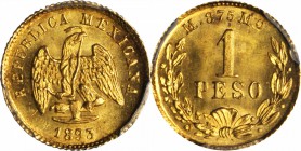 MEXICO. Peso, 1893-Mo M. Mexico City Mint. PCGS MS-65+ Gold Shield.

Fr-157; KM-410.5. Reported mintage of only 5,917 pieces. Light coppery toning o...
