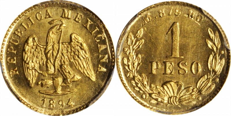 MEXICO. Peso, 1894/3-Mo M. Mexico City Mint. PCGS MS-64+ Gold Shield.

Fr-157;...