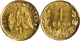 MEXICO. Peso, 1894/3-Mo M. Mexico City Mint. PCGS MS-64+ Gold Shield.

Fr-157; KM-410.5. Reported mintage of only 6,244 pieces. Overdate is plain. S...