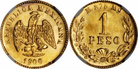 MEXICO. Peso, 1900/800-Mo M. Mexico City Mint. NGC MS-64.

Fr-157; KM-410.5. From a mintage of 9,301 pieces (for all varieties). Minimally toned wit...