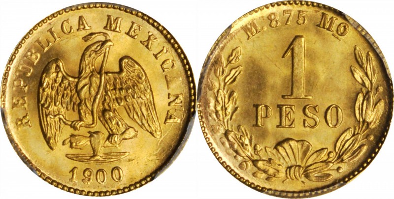 MEXICO. Peso, 1900-Mo M. Mexico City Mint. PCGS MS-65+ Gold Shield.

Fr-157; K...