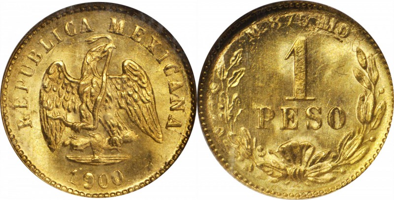 MEXICO. Peso, 1900-Mo M. Mexico City Mint. NGC MS-65.

Fr-157; KM-410.5. Sharp...