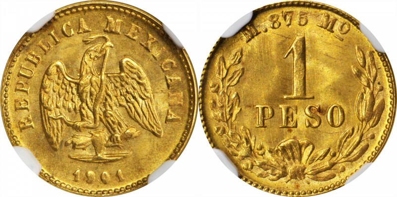 MEXICO. Peso, 1901-Mo M. Mexico City Mint. NGC MS-66.

Fr-157; KM-410.5. Small...