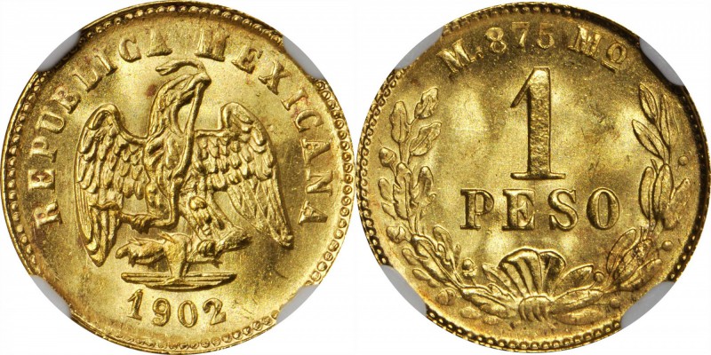 MEXICO. Peso, 1902-Mo M. Mexico City Mint. NGC MS-66.

Fr-157; KM-410.5. Small...