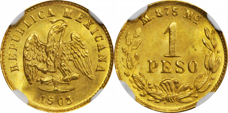 MEXICO. Peso, 1903-Mo M. Mexico City Mint. NGC MS-66.

Fr-157; KM-410.5. Small...
