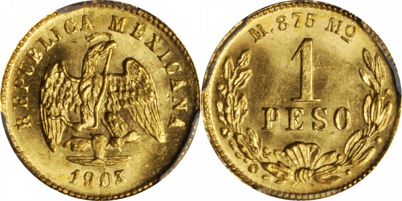 MEXICO. Peso, 1903-Mo M. Mexico City Mint. PCGS MS-64+ Gold Shield.

Fr-157; K...