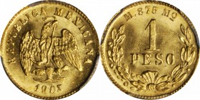 MEXICO. Peso, 1903-Mo M. Mexico City Mint. PCGS MS-64+ Gold Shield.

Fr-157; KM-410.5. Reported mintage of only 10,000 pieces between small date and...