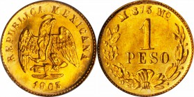 MEXICO. Peso, 1903-Mo M. Mexico City Mint. PCGS MS-64.

Fr-157; KM-410.5. From a mintage of 10,000 pieces. A premium example for the assigned grade ...