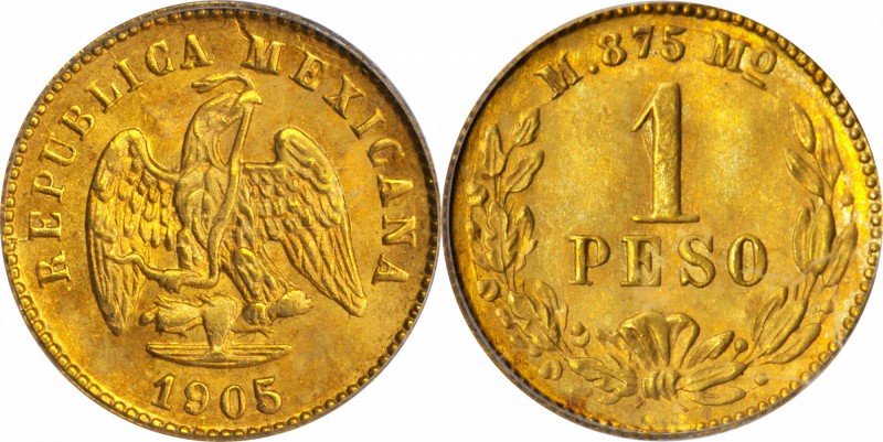 MEXICO. Peso, 1905-Mo M. Mexico City Mint. PCGS MS-65.

Fr-157; KM-410.5. From...