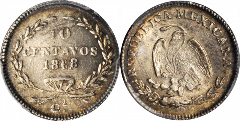 MEXICO. 10 Centavos, 1868-Ca. Chihuahau Mint. PCGS Genuine--Scratch, Unc Details...