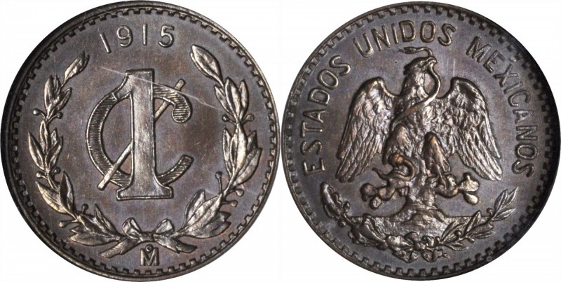 MEXICO. Centavo, 1915-Mo. Mexico City Mint. NGC MS-65 BN.

KM-415. Sharply str...