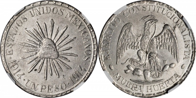 MEXICO. Durango. "Muera Huerta" Peso, 1914. NGC MS-61.

KM-622. Sharp for the ...