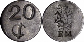 MEXICO. Estado de Mexico-Amecameca. 20 Centavos, ND (1915). PCGS AU-50 Gold Shield.

KM-682; GB-248. Lightly stamped eagle but bold initials. Denomi...