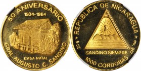 NICARAGUA. 1000 Cordobas, 1984. NGC PROOF-65 ULTRA CAMEO.

Fr-9; KM-53. Struck to commemorate the 50th Anniversary of the birth of Augusto Cesar San...
