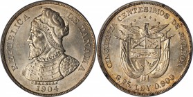 PANAMA. 50 Centesimos, 1904. PCGS MS-62.

KM-5. One year type. A premium quality example with light orange tone over fully lustrous surfaces.

Fro...