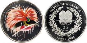 PAPUA NEW GUINEA. 25 Kina, 1994. NGC PROOF-69 ULTRA CAMEO.

KM-36. From a mintage of only 1,000. Silver enamelled, undated, featuring the Raggiana B...