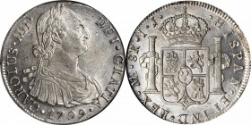 PERU. 8 Reales, 1799-IJ. Lima Mint. Charles IV (1788-1808). NGC MS-63.

KM-97; FC-58; EI-62. Well struck, bright and lustrous.