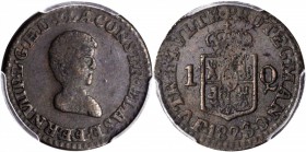 PHILIPPINES. Quarto, 1823-F. Ferdinand VII (1808-33). PCGS EF-45 Gold Shield.

KM-9; cf.Basso-38; Cal-Type 440#1612. "C" after "MAN" instead of "R",...