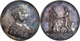 SWEDEN. Coronation of Charles XV and Louisa Silver Medal, 1860. NGC MS-61.

58 mm Hildebrand-5. By J. E. Ericsson. Conjoined crowned busts of Charle...