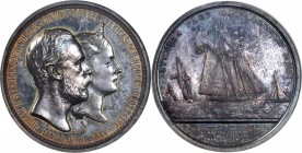 SWEDEN. 25th Anniversary of King Oscar and Queen Sophia's Wedding Sailing Regatta Silver Medal, 1882. NGC MS-62.

70 mm. By Lea Ahlborn. Conjoined b...