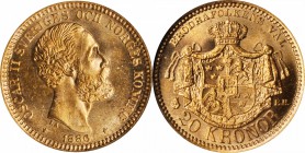 SWEDEN. 20 Kroner, 1886-EB. NGC MS-64.

Fr-93a; KM-748; Sieg-91. Well struck with nice surfaces and light attractive tone. A near-Gem example sure t...