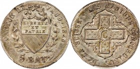 SWITZERLAND. Vaud. 5 Batzen, 1828-BEL. PCGS MS-64 Gold Shield.

KM-21.1; HMZ-2-1002l. Bold, lovely strike and fully lustrous with light toning. An a...