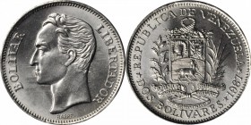 VENEZUELA. 2 Bolivares, 1967. PCGS SP-66.

Y-43. Sharply struck with full cartwheel luster and amazing eye appeal. A VERY SCARCE coin in this presen...