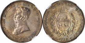MIXED LOTS. South American Crowns, 1917 & 1927. NGC AU-55 & MS-61.

KM-23 & 173.1. 2 pieces in lot. 1917 Uruguay Peso and 1927 Chile 5 Pesos.

Fro...